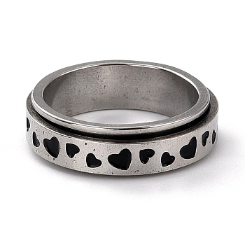 203 Stainless Steel Rotating Spinner Fidget Band Rings for Anxiety Stress Relief, Stainless Steel Color, Heart Pattern, US Size 7 1/4(17.5mm), 6mm