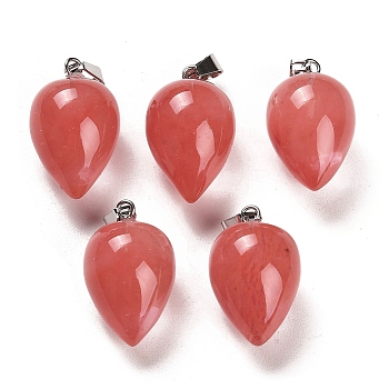 Cherry Quartz Glass Pendants, with Platinum Plated Iron Snap on Bails, Teardrop, 24~25x15~16mm, Hole: 7x3.5mm