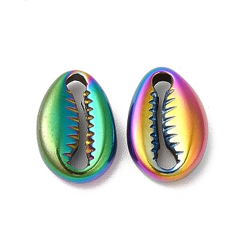 Ion Plating(IP) 304 Stainless Steel Charms, Cowrie Shell Shape, Rainbow Color, 11.5x8x3.5mm, Hole: 3mm