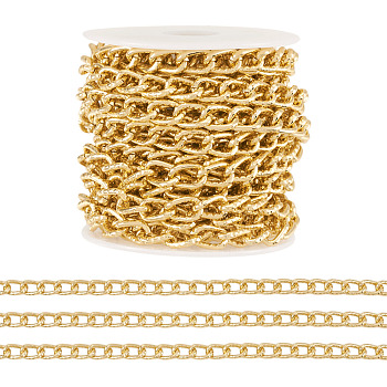 5m Oxidation Aluminum Textured Curb Chains, Twisted Chains, Unwelded, with Spool, Light Gold, 10.5x6.5x3.2mm, about 16.40 Feet(5m)/Set