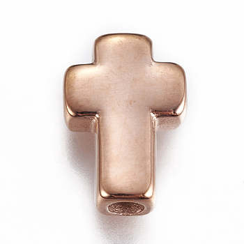 304 Stainless Steel Beads, Cross, Rose Gold, 14x10x4mm, Hole: 2.5mm