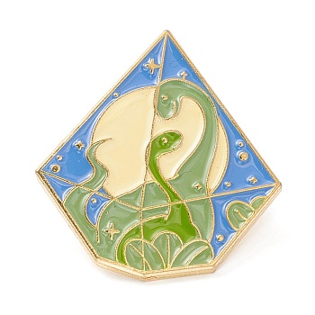 Dinosaur Mother and Baby Enamel Pin, Diamond Shape Alloy Enamel Brooch for Backpack Clothes, Golden, Lime Green, 27x25x9mm