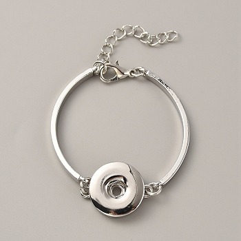 Alloy Interchangeable Snap Link Bracelet Settings with Iron Curved Rectangle, Platinum, 5-1/2 inch(14cm)