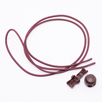 Polyester Latex Elastic Cord Shoelace, with Plastic Spring Cord Locks, Dark Red, 2.7mm