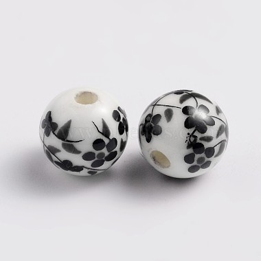 8mm Round Black Handmade Printed Porcelain Beads(X-PORC-Q201-8mm-5)-2