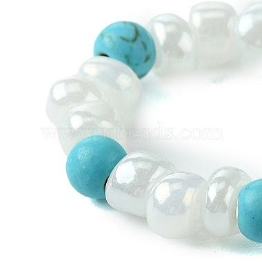 turquoise synthétique ronde avec anneaux extensibles en perles de verre pour femmes(RJEW-JR00707-03)-4