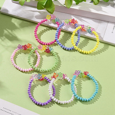 8Pcs 8 Color Opaque Acrylic Faceted Rondelle & Flower Beaded Stretch Bracelets(BJEW-JB09100)-2