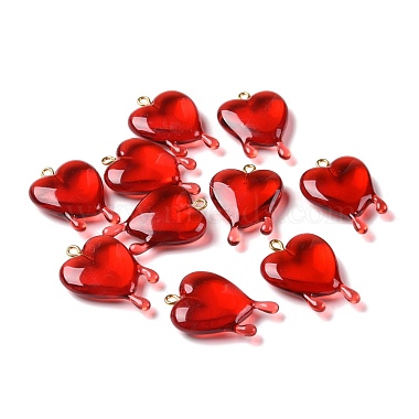 Golden Red Heart Alloy+Resin Pendants