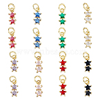 16PCS 8Colors Brass Cubic Zirconia Charms, Real 18K Gold Plated, Cadmium Free & Lead Free, Double Star, Mixed Color, 12x5x3mm, Hole: 3.8mm, 2pcs/color(KK-DC0003-77)
