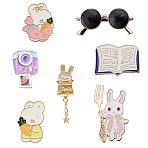7Pcs 7 Style Rabbit & Cat & Sunglasses & Book Enamel Pins, Light Gold Plated Alloy Badges for Backpack Clothes, Mixed Color, 19.5~78x19.5~43x1.9~2.3mm, 1Pc/style(JEWB-SC0001-18)