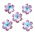 Electroplate Glass Pendants, Back Plated, Faceted, Snowflake Charms, Plum, 20x17.5x9mm, Hole: 1.4mm(GLAA-A008-05)