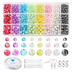 DIY Sparkling Beads Earring Bracelet Making Kit, Including Iron Earring Hooks, Glass Round Crackle Beads, Elastic Thread, Mixed Color, 3630Pcs/set(DIY-YW0005-94)
