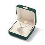 PU Leather Necklaces Gift Boxes, with Iron Crown, Square, Dark Green, 6.8x6.4x3.4cm, Inner Diameter: 5.7x5.6cm(LBOX-I002-04A)