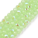 Electroplate Glass Beads Strands, Imitation Jade Beads, Half Plated, Rainbow Plated, Faceted, Rondelle, Light Green, 3.5~3.8x3mm, Hole: 0.8~1mm, about 105~110pcs/strand, 29~31cm(EGLA-A044-J3mm-L08)