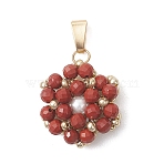 Natural Red Jasper Faceted Round Cluster Flower Pendants, Beaded Charms with Glass Seed Baeds and 304 Stainless Steel Snap on Bails, Golden, 21x16x5.5mm, Hole: 6.5x3mm(PALLOY-MZ01197-01)