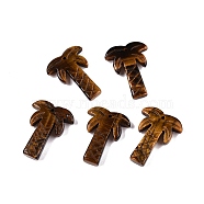 Natural Tiger Eye Coconut Tree Pendants, Palm Tree Charms, 27~28x19~22x5~6mm, Hole: 1.2~1.5mm(G-N342-02C)