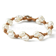 Natural Pearl Braided Bead Bracelets with Waxed Polyester Cords, Sienna, 16-1/2 inch(42cm)(BJEW-TA00291)
