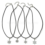 Tibetan Style Alloy Snowflake Pendant Necklaces, with Imitation Leather Cord, Antique Silver & Platinum, 17.60~17.72 inch(44.7~45cm)(NJEW-JN04538)