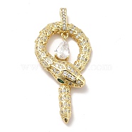 Brass Micro Pave Cubic Zirconia Pendants, Long-Lasting Plated, Real 18K Gold Plated, Snake, Clear, 43x20.5x5mm, Hole: 3x5mm(X-KK-H433-37G)