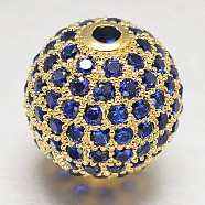 CZ Brass Micro Pave Cubic Zirconia Round Beads, Golden, 8mm, Hole: 2mm(ZIRC-L017-8mm-09G)
