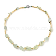 Natural Prehnite Nuggets Beaded Necklaces, with 304 Stainless Steel Clasps, 17.83 inch(45.3cm)(NJEW-P312-01P)