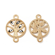Alloy Enamel Connector Charms, Flat Round Tree Links with Evil Eye, Light Gold, Nickel, Black, 23.5x16.5x2mm, Hole: 2mm(FIND-H039-19KCG-E)