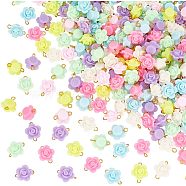 HOBBIESAY 200Pcs Opaque Acrylic Beads Connector Charms, with Golden Iron Double Loops, Flower, Mixed Color, 15x12~12.5x7~7.5mm, Hole: 1.8mm(FIND-HY0001-30)