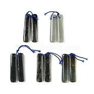 Natural  Nephrite Jade/Hetian Jade Pendants, Rectangle Charms, 47x10x4mm, Hole: 2mm(G-Q176-03)