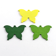 Dyed Butterfly Wood Pendants, Mixed Color, 37x50x2mm, Hole: 1.5mm(WOOD-R240-44)