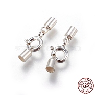 925 Sterling Silver Spring Ring Clasps, with Cord Ends, Silver, 19mm, Inner Size: 2mm(STER-G019-D-08S)