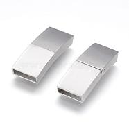 304 Stainless Steel Magnetic Clasps with Glue-in Ends, Arched Rectangle, Matte, Stainless Steel Color, 29x11x5mm, Hole: 3x10mm(STAS-G143-91P)