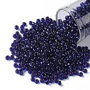 TOHO Round Seed Beads, Japanese Seed Beads, (743) Copper Lined Transparent Sapphire, 8/0, 3mm, Hole: 1mm, about 222pcs/bottle, 10g/bottle(SEED-JPTR08-0743)