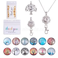 DIY Interchangable Pendant ID Card Holder Necklace Making Kit, Including Tree Of Life Glass Snap Cabochon, 304 Stainless Steel Cable Chains Necklaces, Alloy Flower Snap Base Settings, Platinum & Stainless Steel Color, 17Pcs/box(DIY-SZ0009-80A)