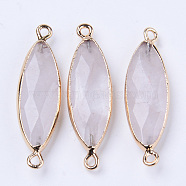 Natural Quartz Crystal Links Connectors, with Light Gold Plated Edge Iron Loops, Rice, Faceted, 34~35x10x5.5mm, Hole: 2mm(G-R472-02F)