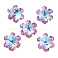 Electroplate Glass Pendants, Back Plated, Faceted, Snowflake Charms, Plum, 20x17.5x9mm, Hole: 1.4mm(GLAA-A008-05)