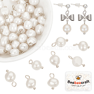 40Pcs Natural Cultured Freshwater Pearl Oval Charms, with Platinum Tone Brass Loops, White, 10~12x6.5~8x4~5.5mm, Hole: 2.3~2.6mm(PALLOY-BBC0001-04)