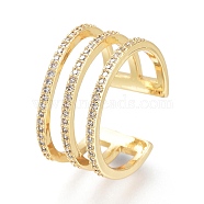 Brass Micro Pave Clear Cubic Zirconia Cuff Rings, Open Rings, Wide Band Rings, Long-Lasting Plated, Golden, US Size 7(17.3mm)(RJEW-I073-11G)
