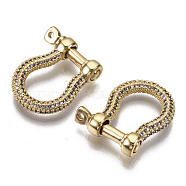 Brass Micro Pave Clear Cubic Zirconia D-Ring Anchor Shackle Clasps, for Bracelets Making, Nickel Free, Real 16K Gold Plated, 22x19.5x6mm, Hole: 1.2mm(ZIRC-S066-052-NF)