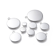 201 Stainless Steel Pendant Cabochon Setting, Plain Edge Bezel Cups, Flat Round, Stainless Steel Color, Tray: 8~30.5mm, 19.5~37x16~32x2mm, Hole: 3mm, 90pcs/box(STAS-I152-31P)