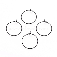 316L Surgical Stainless Steel Hoop Earring Findings, Wine Glass Charms Findings, Black, 20x0.7mm, 21 Gauge(X-STAS-D164-03B)