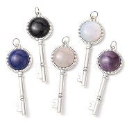 Natural Amethyst/Rose Quartz/Lapis Lazuli/Synthetic/Opalite/Black Stone Big Pendants, Alloy Key Charms, with 304 Stainless Steel Jump Rings, Antique Silver, 70x24.5x10.5mm, Hole: 6.5mm(PALLOY-JF02880)