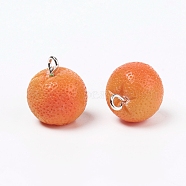 Resin Pendants, with Platinum Plated Iron Findings, Imitation Food, Orange Shape, Orange, 17.5x15.5mm, Hole: 2.5mm(RESI-TAC0002-25)