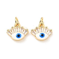 Eco-friendly Brass Micro Pave Clear Cubic Zirconia Pendants, with Enamel and Jump Ring, Cadmium Free & Lead Free, Evil Eye, Real 18K Gold Plated, 10x12x3.8mm, Hole: 3.2mm(KK-D080-39G)