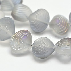Frosted Electroplate Glass Shell Beads Strands, Rainbow Plated, Lavender, 12x14.5x10mm, Hole: 1mm, about 32pcs/strand, 16 inch(EGLA-M002-B05)
