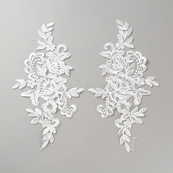 Flower Shape Cloth Embroidery Applqiues, Iron on/Sew on Patches, Costume Ornament Accessories, White, 290x160x1.8mm(PATC-WH0012-49)
