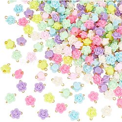 HOBBIESAY 200Pcs Opaque Acrylic Beads Connector Charms, with Golden Iron Double Loops, Flower, Mixed Color, 15x12~12.5x7~7.5mm, Hole: 1.8mm(FIND-HY0001-30)