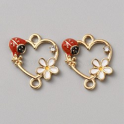 Ladybug Alloy Enamel Connector Charms, Crystal Rhinestone Links, Light Gold, Heart, 18.5x16x3mm, Hole: 1.8mm(FIND-WH0139-329A-KCG)