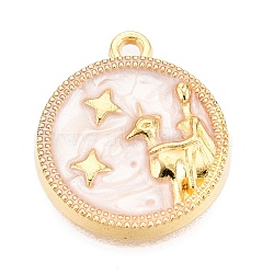 Alloy Enamel Pendants, Golden, Flat Round Charm, Virgo, 18x15.5x2mm, Hole: 1.4mm(ENAM-T021-03K)