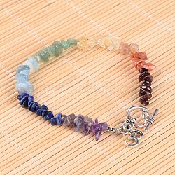 Chakra Jewelry, Gemstone Chip Beaded Anklets, with Alloy Toggle Clasps and Tibetan Style Alloy Om Symbol Pendants, Antique Silver, 9 inch(23cm)(X-AJEW-AN00150)