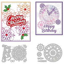 Carbon Steel Cutting Dies Stencils, for DIY Scrapbooking, Photo Album, Decorative Embossing, Paper Card, Matte Platinum Color, Word Merry Christmas and Clock, Mixed Patterns, 9.7~10.3x13.9~14.2x0.08cm, 2pcs/set(DIY-WH0309-399)